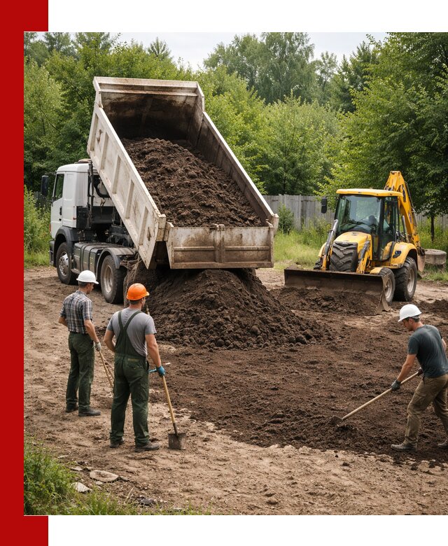 Доставка и укладка грунта для выравнивания участка в Надыме