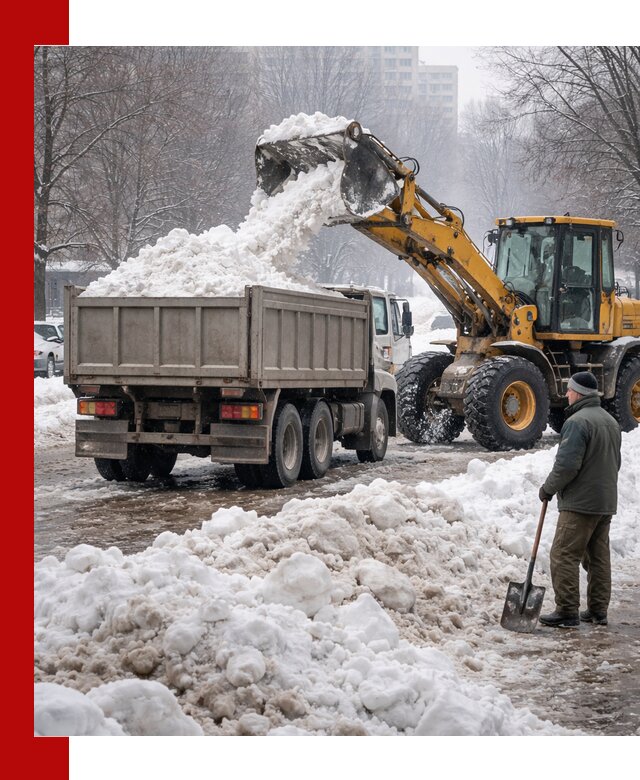 Вывоз снега грузовой техникой в Надыме оперативно и чисто