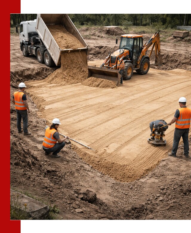 Устройство песчаной подушки для фундаментов и дорог в Надыме